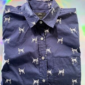 J. Crew Classic Navy Button-Down with Dog Print